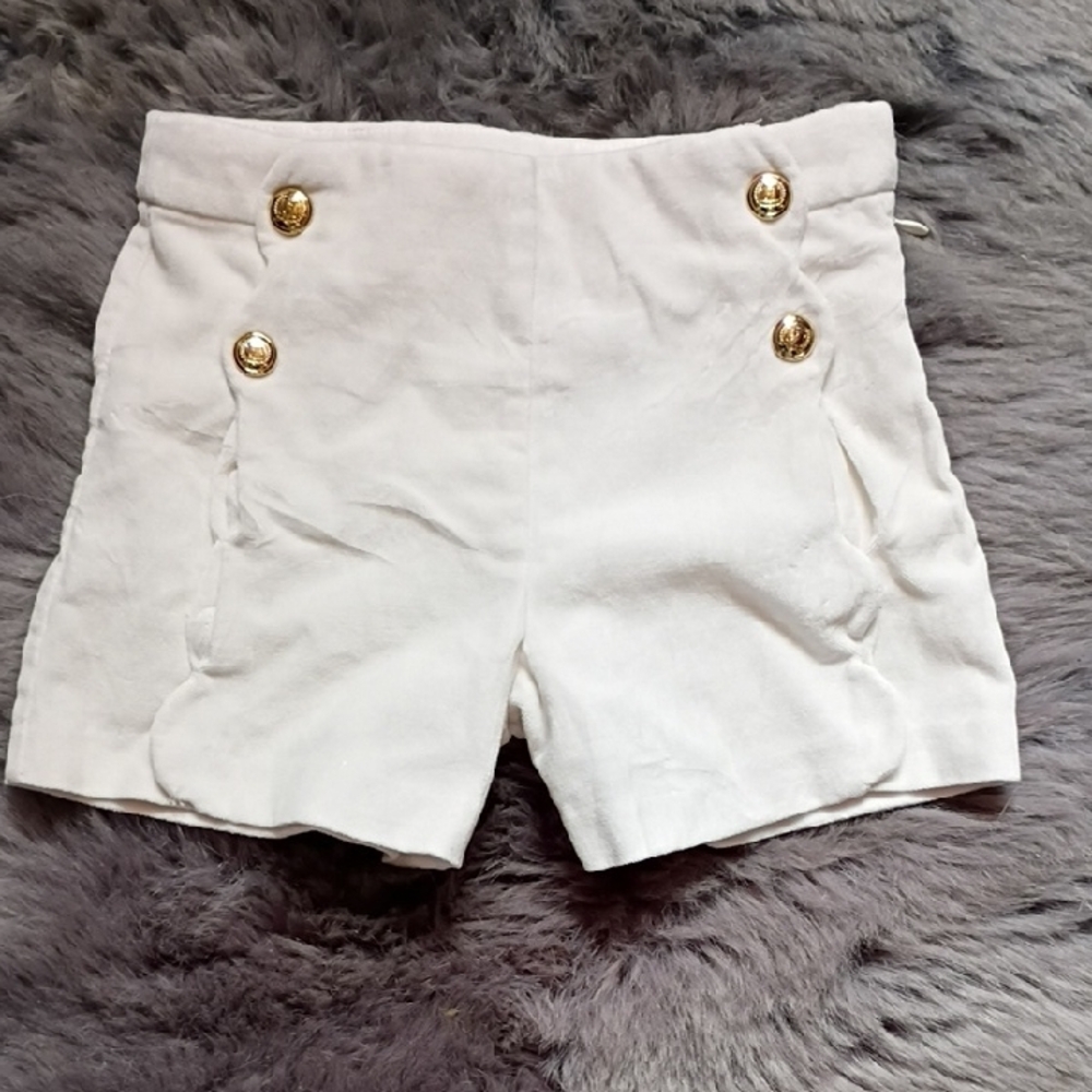 Jacadi White High-Waist Shorts with Gold Buttons